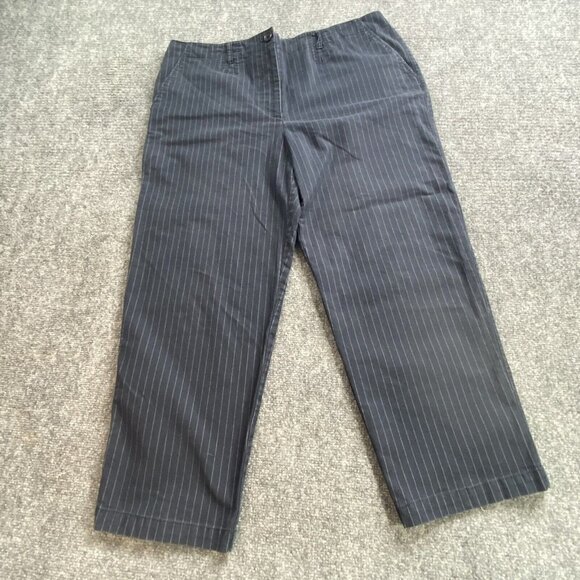 Talbots Jeans Women's 16 Blue Cropped High Rise Straight Pin Striped Stretch - Picture 1 of 15